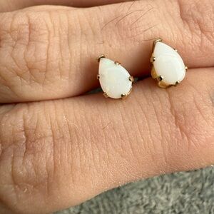 10k Gold Synthetic White Opal Teardrop Stud Earrings